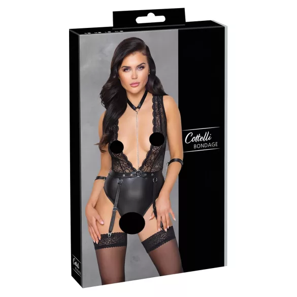Cottelli Bondage - krajkový body s obojkem - černý - XL