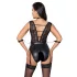 Cottelli Bondage - krajkový body s obojkem - černý - XL