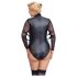 Cottelli Bondage Plus Size - krajkový body s rukávy (černý) - 3XL