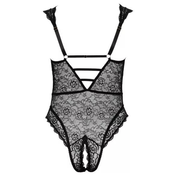 Cottelli Curves Plus Size - transparentní vzorované body - černé - 90D/XL