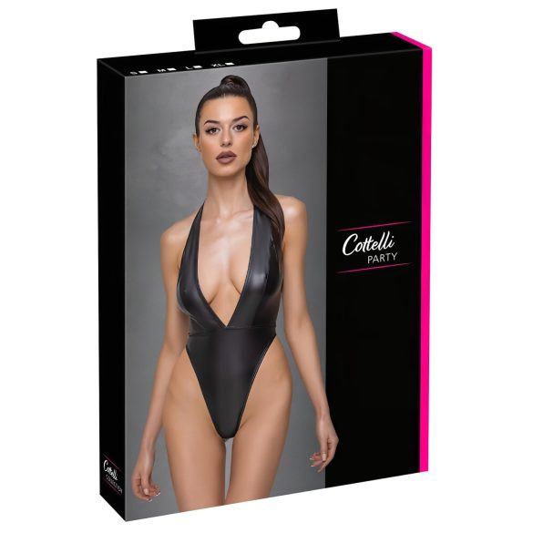 Cottelli Party - Lesklé body s nákrčníkem (černé) - XL