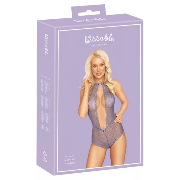 Kissable - krajkové body s límečkem na krk - fialová - L/XL