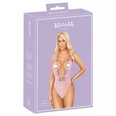   Kissable - erotické body s růžovou výšivkou - růžová - L/XL