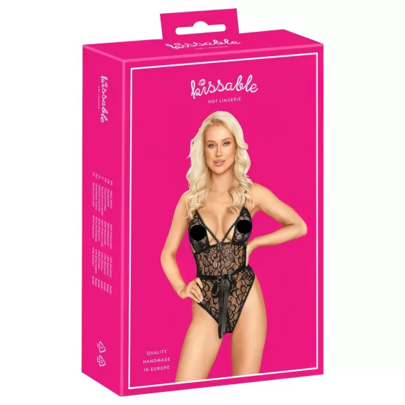 Kissable - krajkový body (černý)
