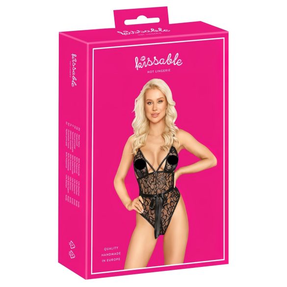 Líbací krajkované body (černé) - L/XL