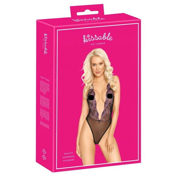 Polib mě - růžové vyšívané body (černé) - L/XL