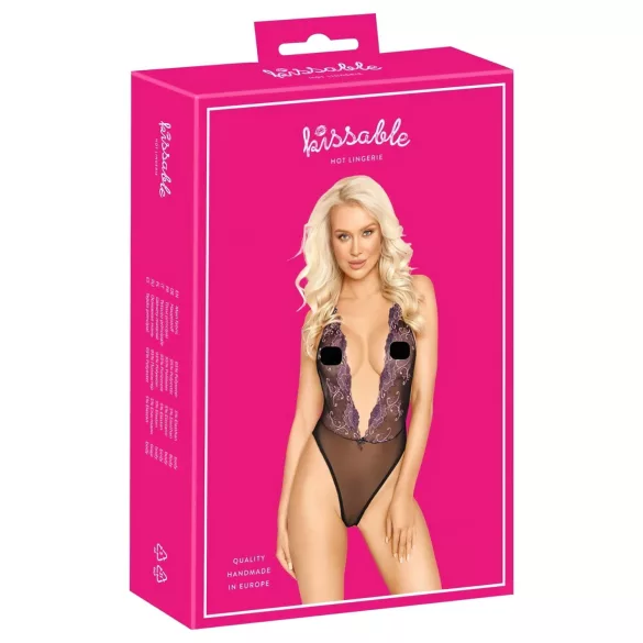 Líbivý - růžově vyšívaný body (černý) - L/XL