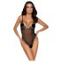 Cottelli - vyšívané, otevřené krajkové body (černá-fialová) - XL