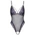 Cottelli - vyšívané, otevřené krajkové body (černá-fialová) - XL