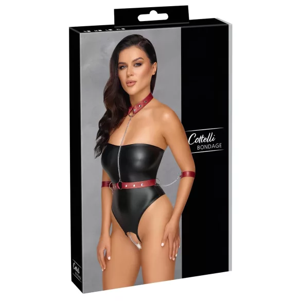 Cottelli Bondage - lesklé body a pouta na ruce - černé