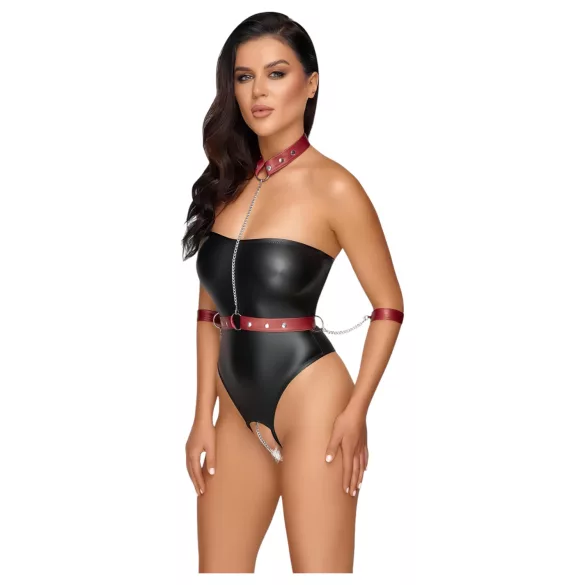 Cottelli Bondage - lesklé body a pouta na ruce - černé