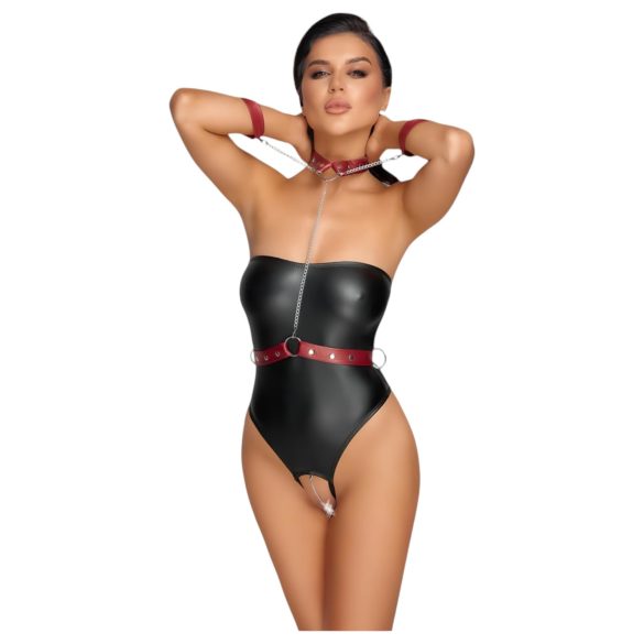 Cottelli Bondage - lesklé body a pouta na ruce (černé) - L