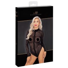 Noir - leopardí vzor, dlouhý rukáv body (černé) - M