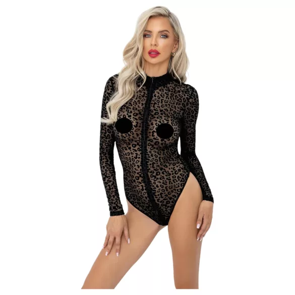 Noir - leopardí vzor, dlouhý rukáv body (černé) - M