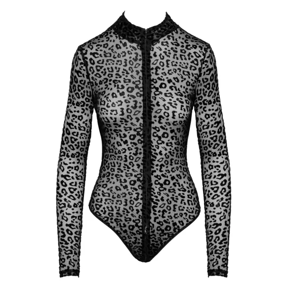 Noir - leopardí vzor, dlouhý rukáv body (černé) - M