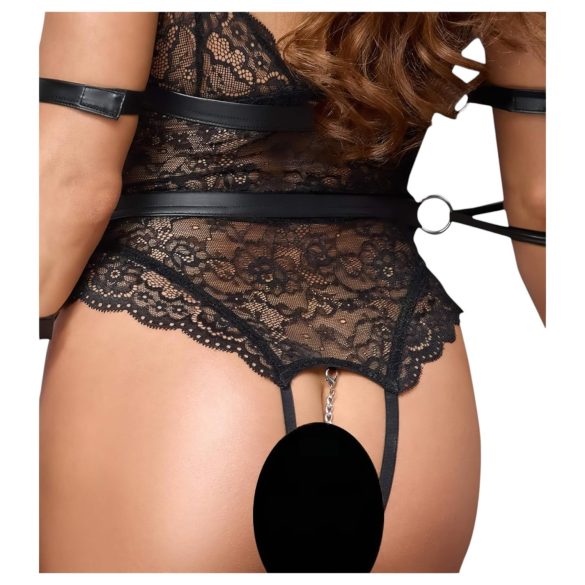 Cottelli Bondage - otevřené krajkové body - černé - L