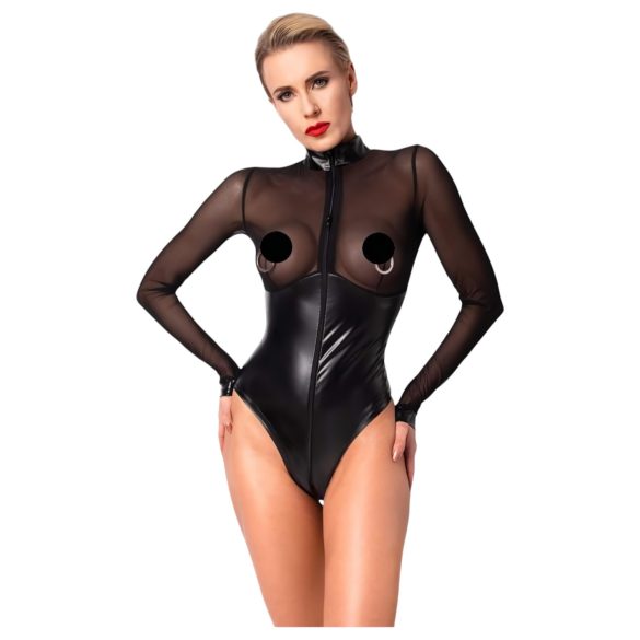 Noir - Lesklé body s průhlednými vložkami (černé) - XL
