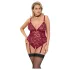 Cottelli Curves - krajková body s řetízkem - červená - 3XL