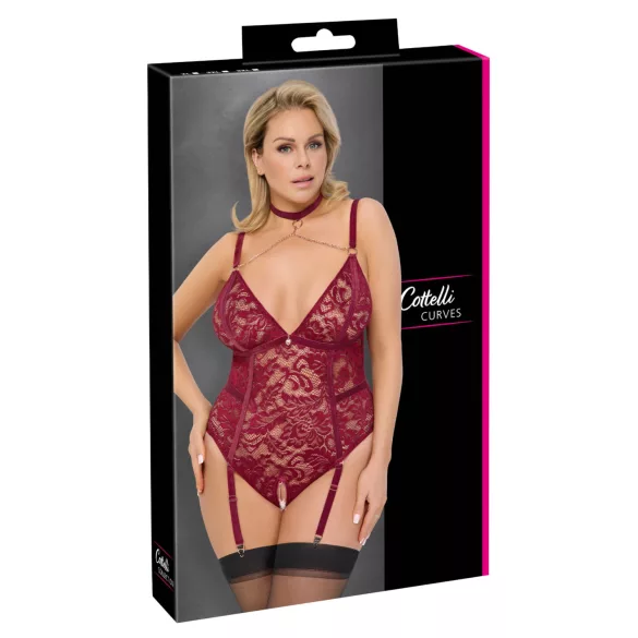 Cottelli Curves - krajková body s řetízkem - červená - 3XL