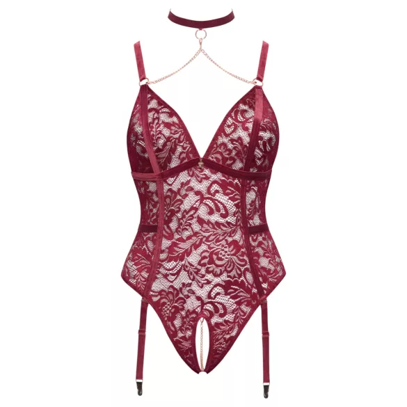 Cottelli Curves - krajková body s řetízkem - červená - 3XL