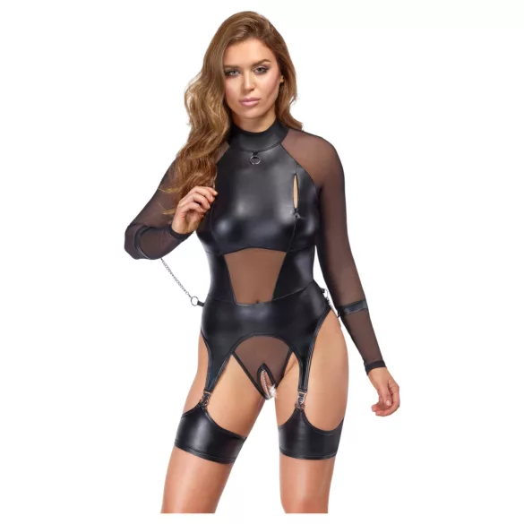 Cottelli Bondage - průhledný top s pouty - černý - L