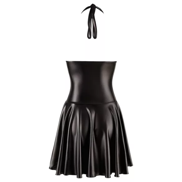 Noir - plisované šaty - průhledný živůtek - s halter límcem - černé - XL