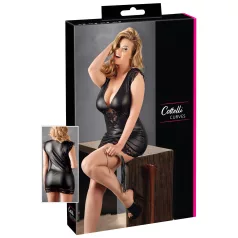 Cottelli Plus Size - lesklé šaty s krajkou - černé - XXL