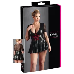   Cottelli Plus Size - lesklé šaty - červený korzet - černé
