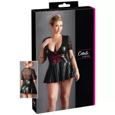   Cottelli Plus Size - lesklé šaty - červený korzet - černé