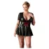 Cottelli Plus Size - lesklé šaty - červený korzet - černé