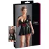 Cottelli Plus Size - lesklé šaty - červený korzet - černé - XXL