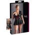 Cottelli Plus Size - lesklé šaty s červeným korzetem (černé) - XXXXL