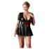 Cottelli Plus Size - lesklé šaty s červeným korzetem (černé) - XXXXL