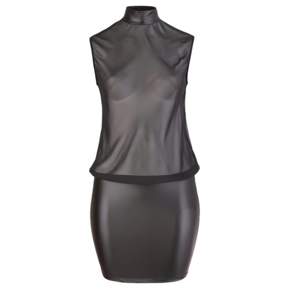 Cottelli Plus Size - lesklé šifonové šaty - černé