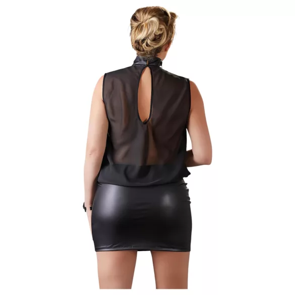 Cottelli Plus Size - lesklé šifonové šaty - černé - 3XL