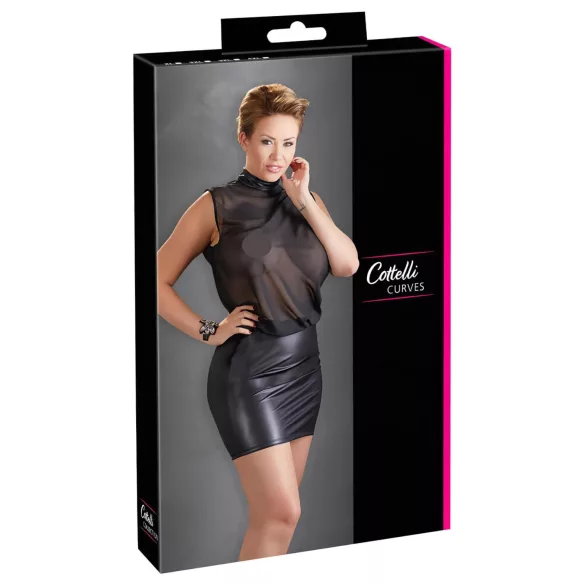 Cottelli Plus Size - lesklé šifonové šaty - černé - 4XL