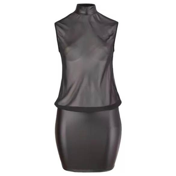 Cottelli Plus Size - lesklé šifonové šaty - černé - 4XL