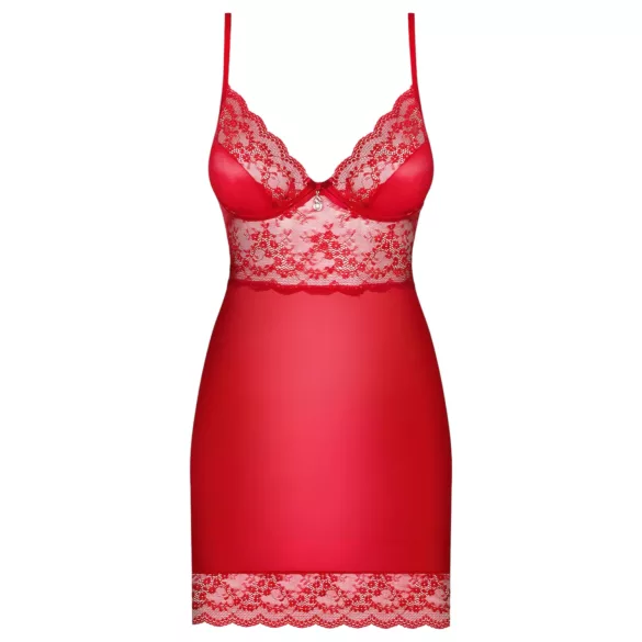 Obsessive - krajková noční košilka a tanga - červená - L/XL