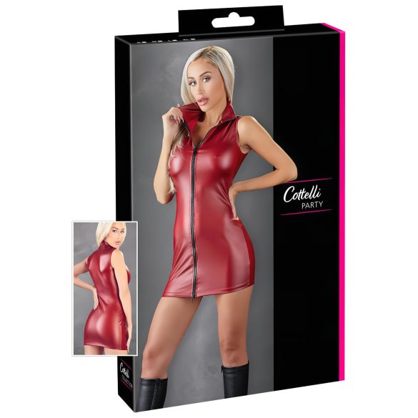 Cottelli Party - lesklé mini šaty na zip bez rukávů (červené)