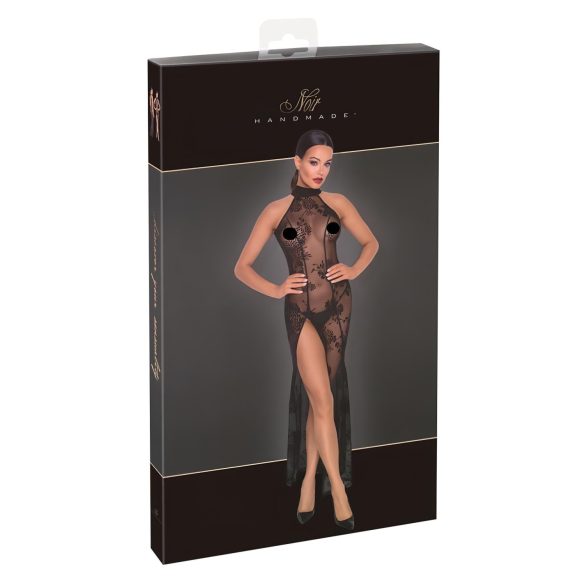 Noir - dlouhé průhledné šaty s květinovým vzorem - černé - XL