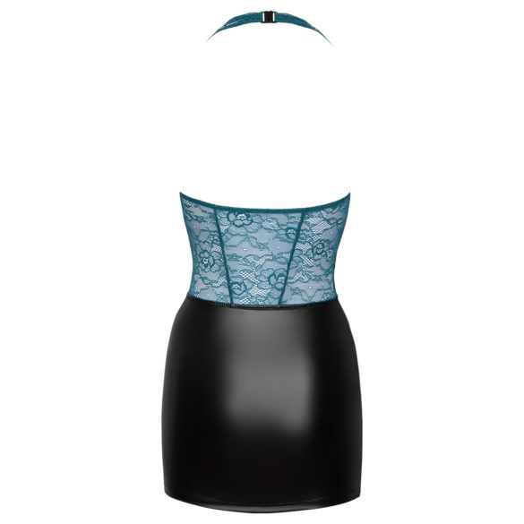 Cottelli - šaty s krajkou a šněrováním - lesklé - černozelené - L