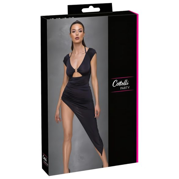 Cottelli Party - asymetrické mini šaty s prstenem - černé