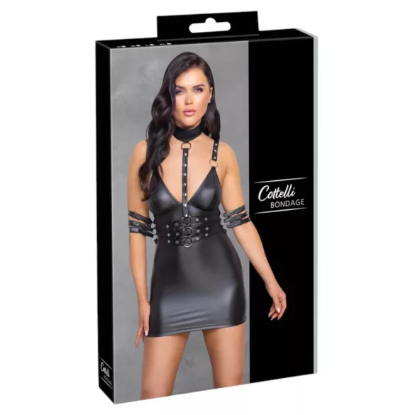 Cottelli Bondage - lakované minišaty na krk - černé - L