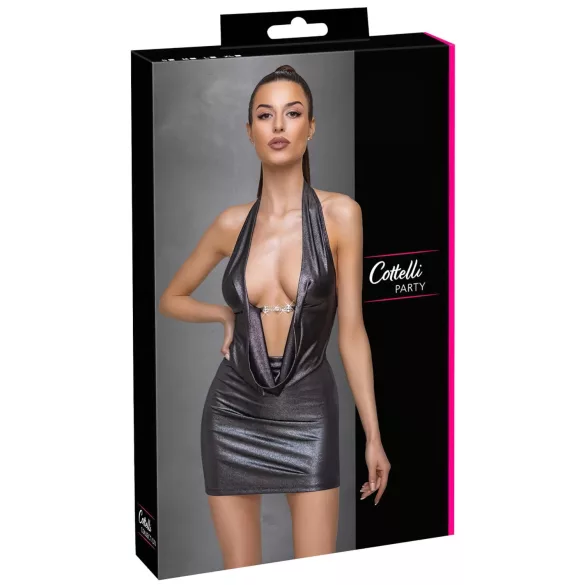 Cottelli Party - šaty s ramínky kolem krku (stříbrné) - XL