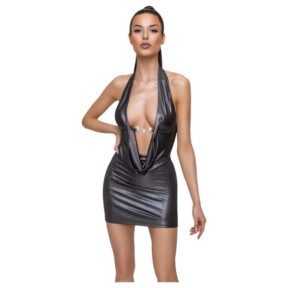 Cottelli Party - sexy šaty kolem krku - stříbrné - XL