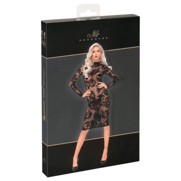 Noir - růžové dlouhé šaty s rukávy (černé)