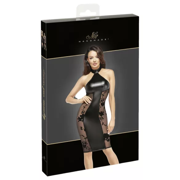 Noir - lesklé halter šaty (černé) - M