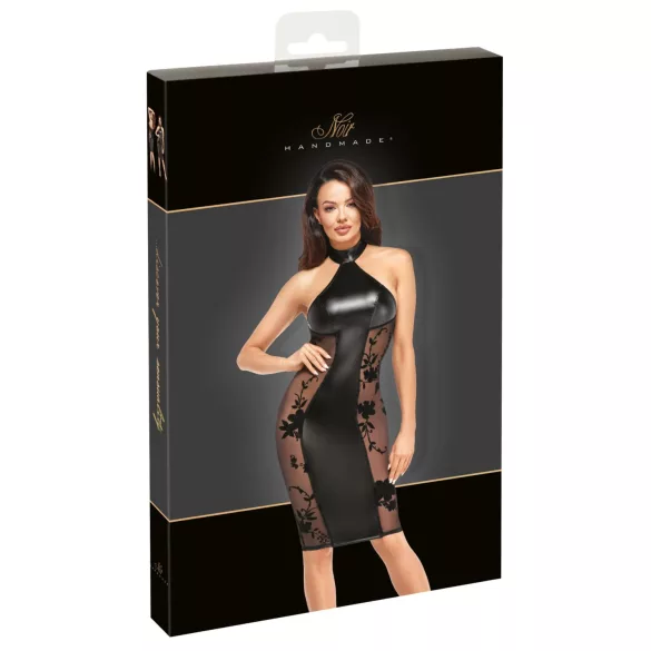 Noir - lesklé halter šaty (černé) - M