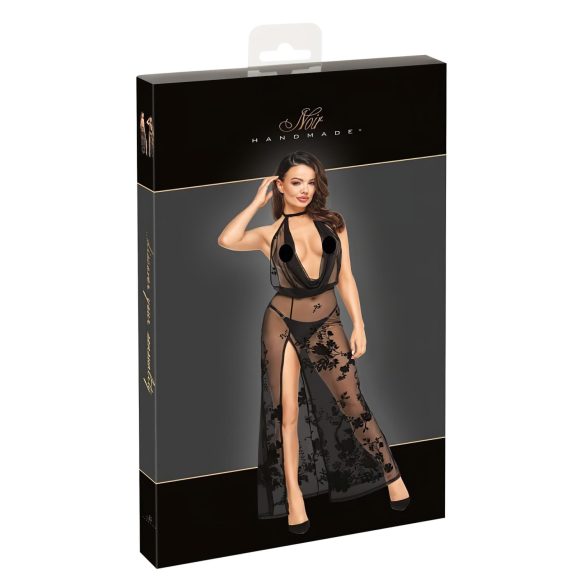 Noir - průhledné květinové maxi šaty (černé) - XL