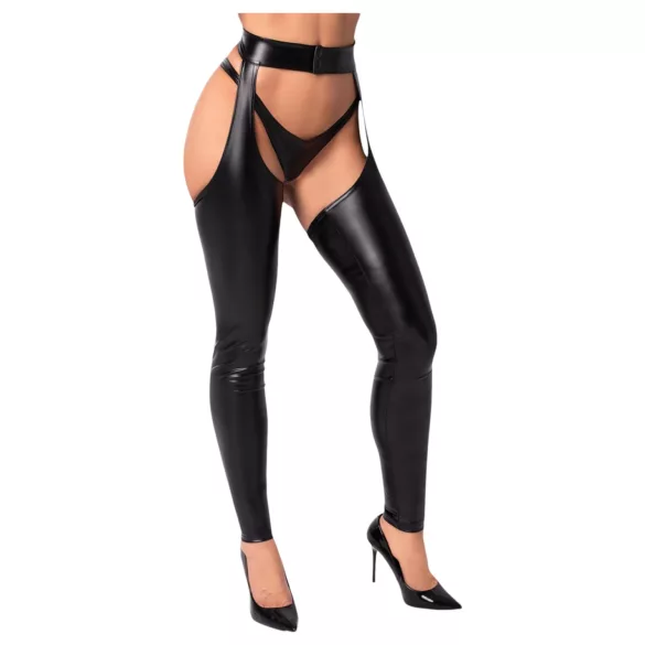 Noir - lesklé punčochy - chaps - černé - L